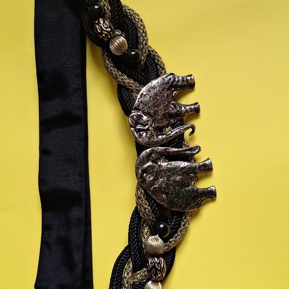 Vintage Carolyn Tanner Elephant Statement Belt – Black & Gold Braided Adjustable - Picture 4 of 11